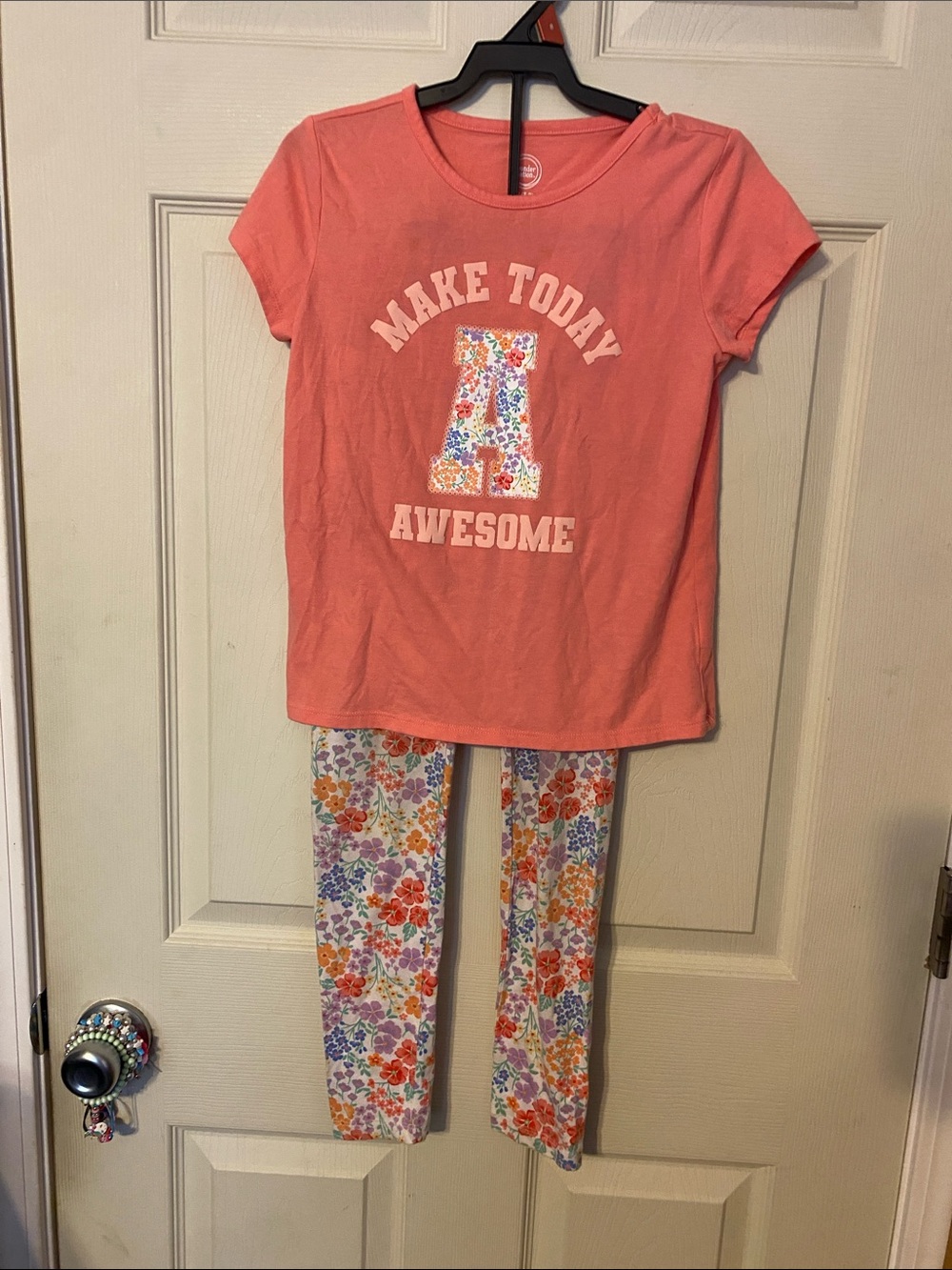wonder nation Coral 'Make Today Awesome cozy pajama Set with Floral Leggings